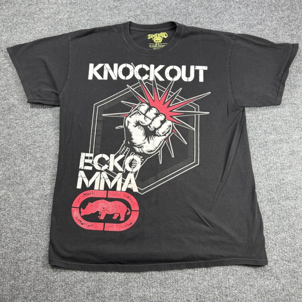 Ecko Unltd MMA T Shirt Mens XL Black Knockout Graphic Rhino Combat Sports‎